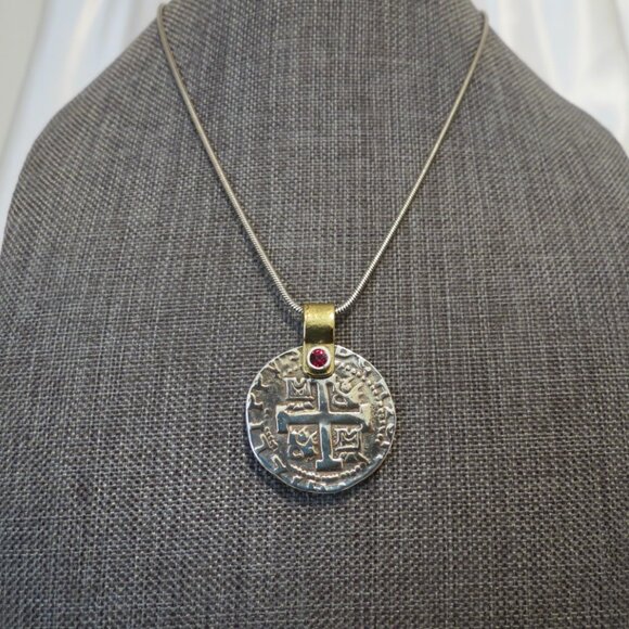 Brighton Doubloom Cross Red Crystal Pendant Necklace - Picture 3 of 8